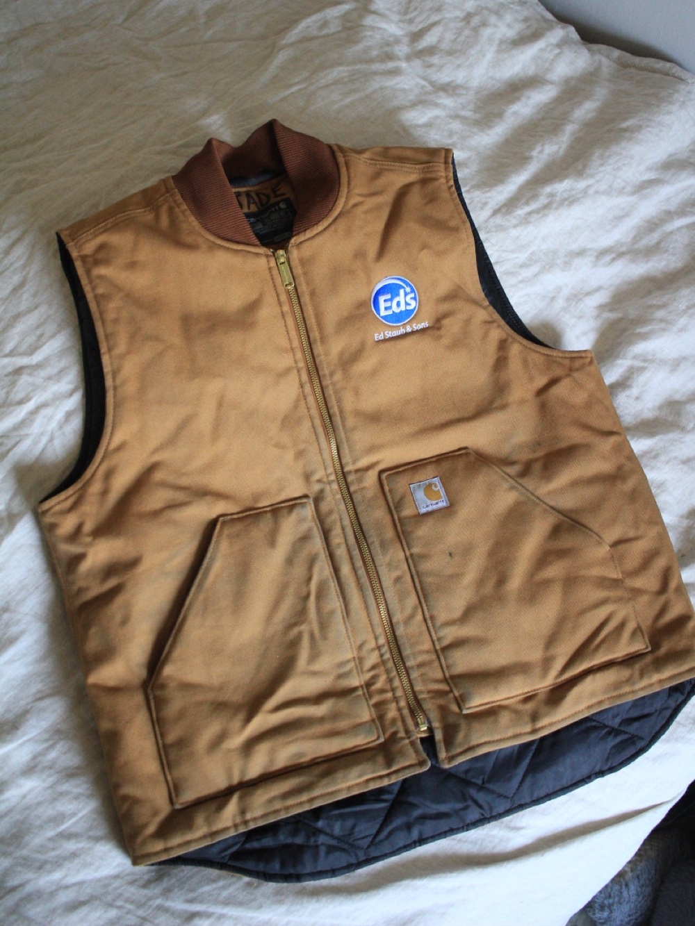 CARHARTT Work Vest Weathered Tan with Ed’s Staub patch Men’s Large